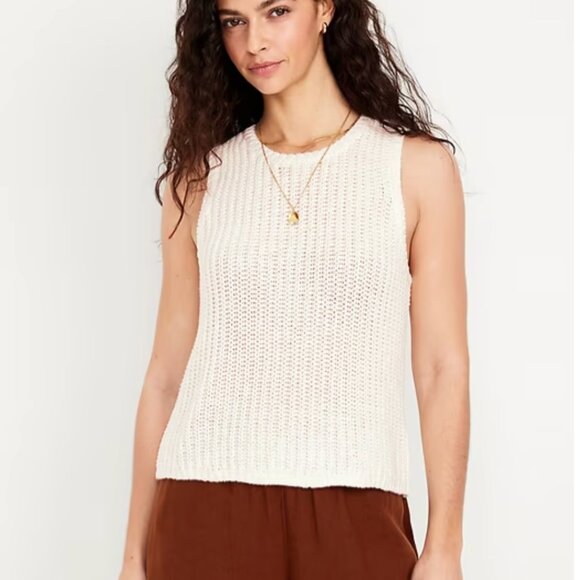 Old Navy Sweater Vest Sleeveless Blouse Shirt Cable Knit Top White NWT New Large - Picture 1 of 9